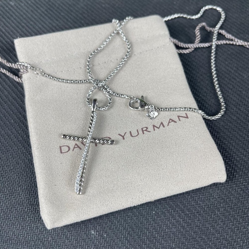 D Y Cross Crossover Pendant Necklace in Sterling Silver with Diamonds